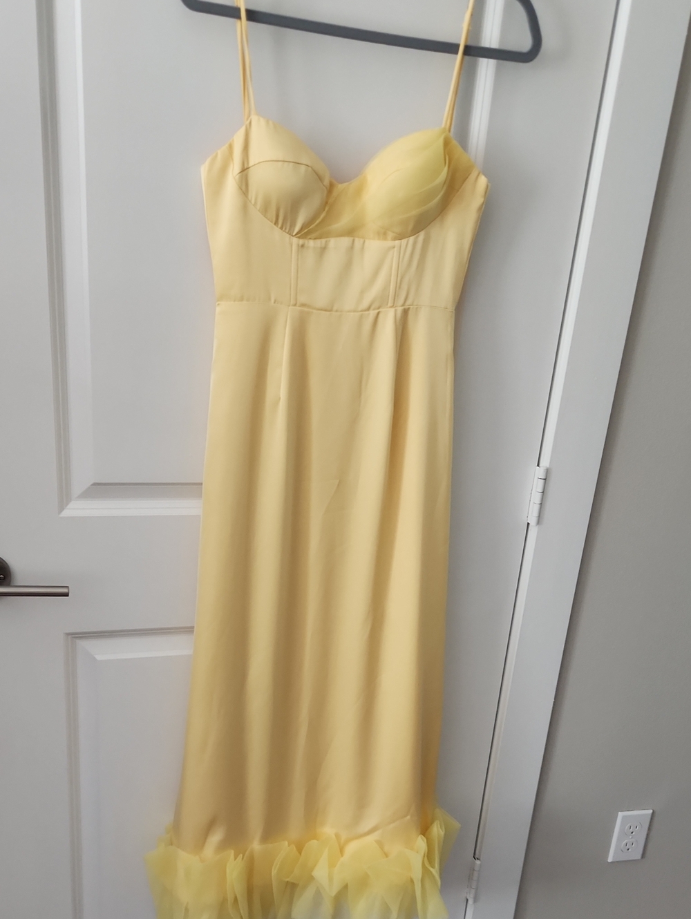 Selfie Leslie Yellow Spaghetti Strap Maxi Dress with Ruffled Hem